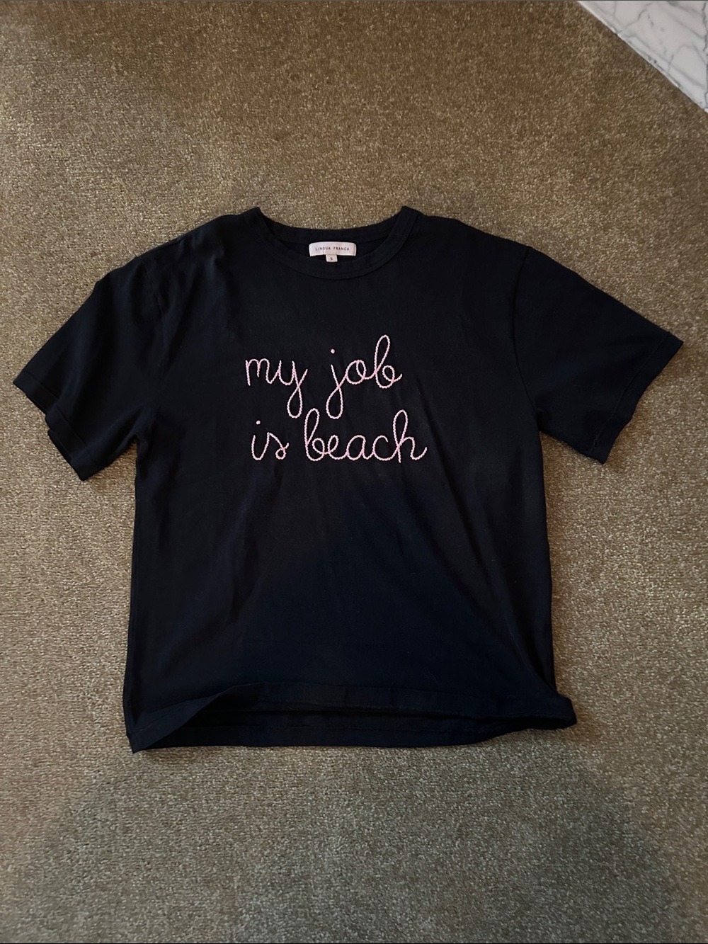 Black Short-Sleeve Tee with Pink Script - My Job Is Beach
